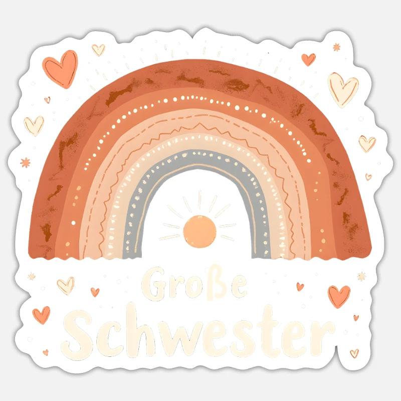 Große Schwester Regenbogen Boho Sticker Größe S (10 x 10 cm)