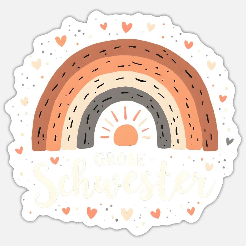 Große Schwester Regenbogen Boho - Sticker Größe S (10 x 10 cm) - Mattweiß