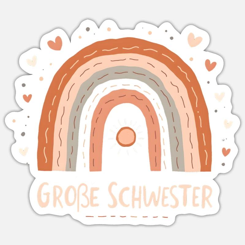 Große Schwester Regenbogen Boho - Sticker Größe S (10 x 10 cm) - Mattweiß