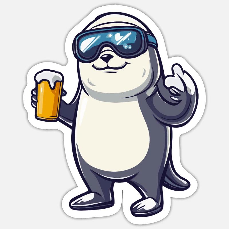 Robbe Tier Apres Ski Bier Comic Sticker Größe S (10 x 10 cm)
