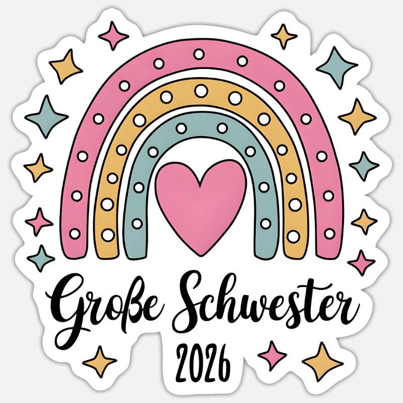 Große Schwester 2026 Regenbogen - Sticker Größe S (10 x 10 cm) - Mattweiß