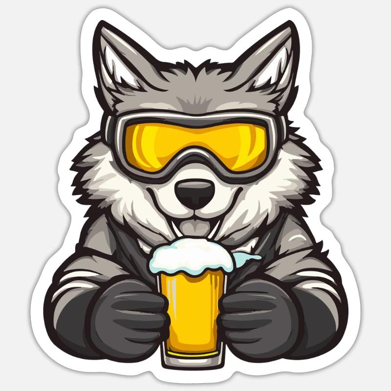 Wolf Après-Ski Bière Bande Dessinée - Sticker taille S (10 x 10 cm) - blanc mat