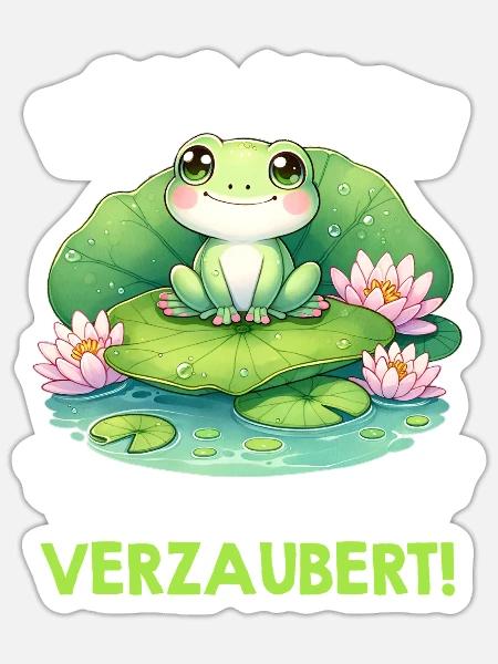 Froschkostüm KÜSS MICH ICH BIN VERZAUBERT - Sticker Größe S (10 x 10 cm) - Mattweiß