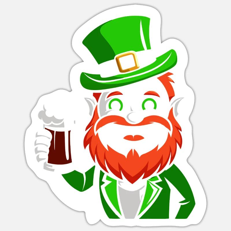 Leprechaun & Beer - Saint-Patrick - Irlande - Sticker taille S (10 x 10 cm) - blanc mat