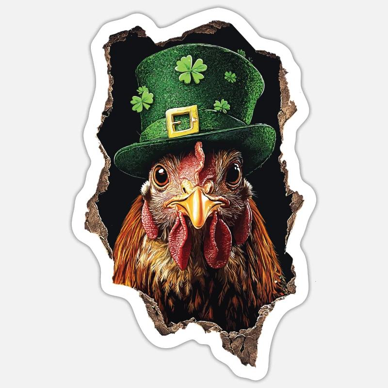 St. Patrick Huhn - Sticker Größe S (10 x 10 cm) - Mattweiß