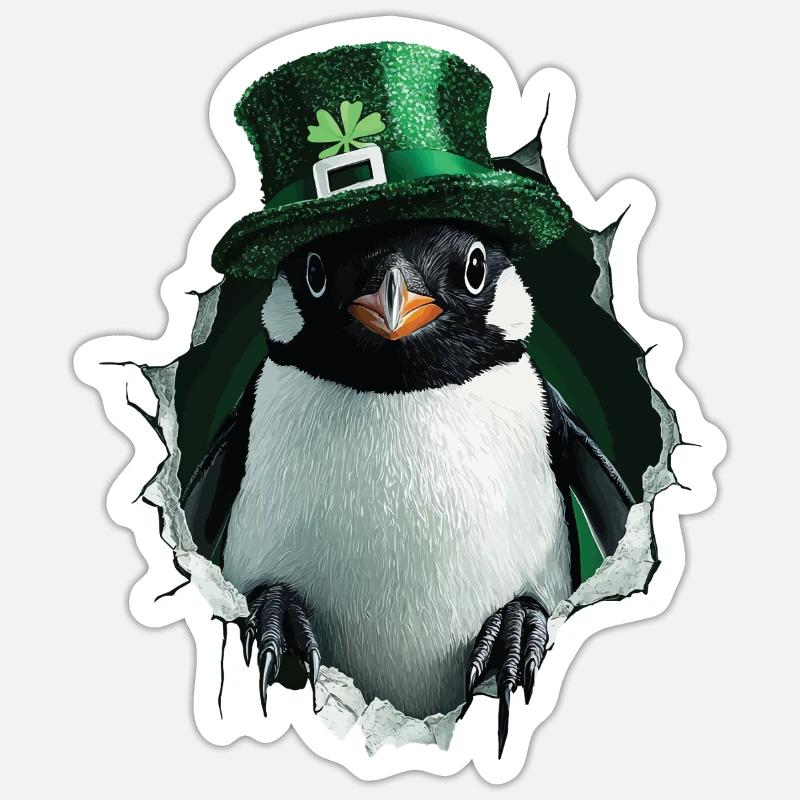 St. Patrick Pinguin - Sticker Größe S (10 x 10 cm) - Mattweiß