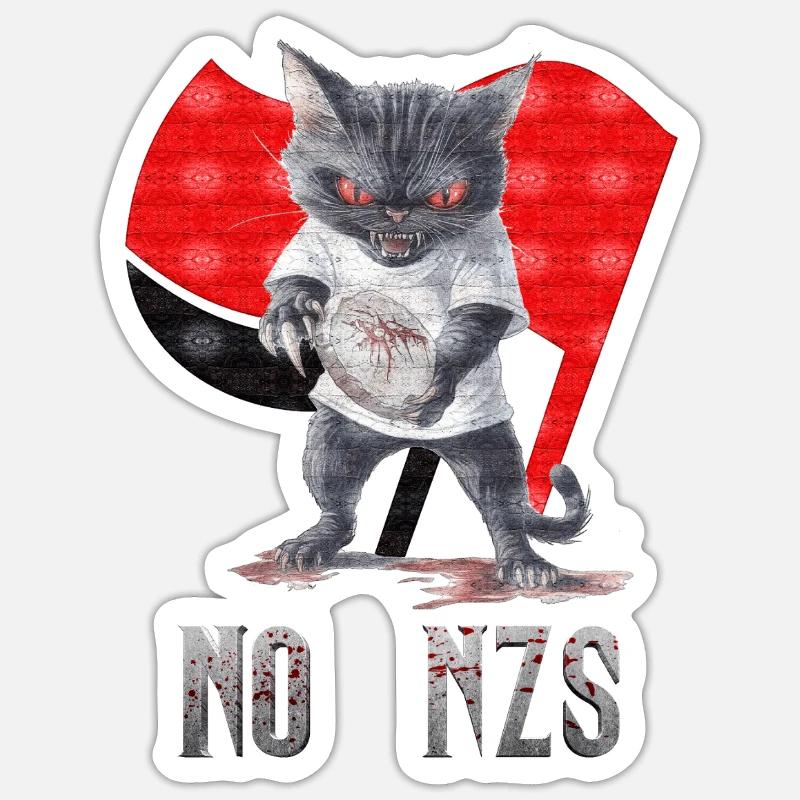 Cat no NZS Antifa - Sticker taille S (10 x 10 cm) - blanc mat