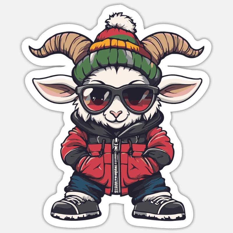 Bergziege Ziege Cool Comic - Sticker Größe S (10 x 10 cm) - Mattweiß