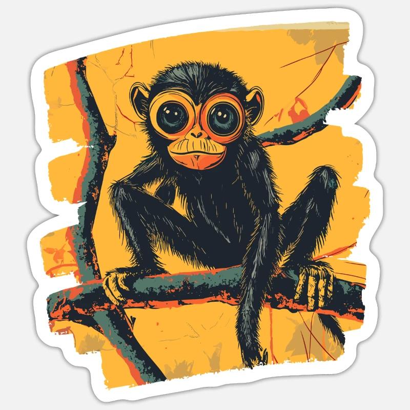 Singe araignée rétro - Sticker taille S (10 x 10 cm) - blanc mat
