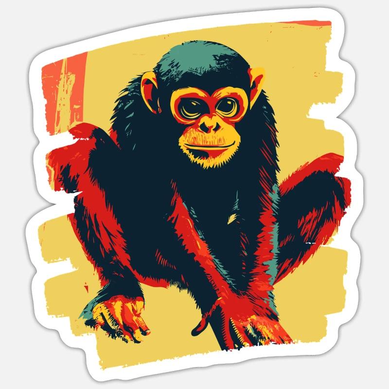 Singe araignée rétro - Sticker taille S (10 x 10 cm) - blanc mat