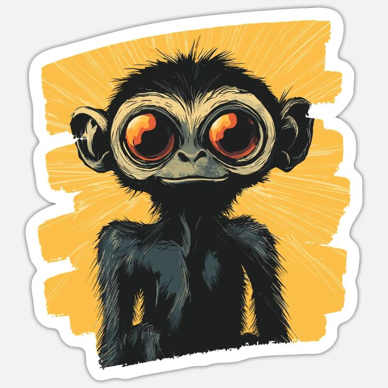Singe araignée rétro - Sticker taille S (10 x 10 cm) - blanc mat