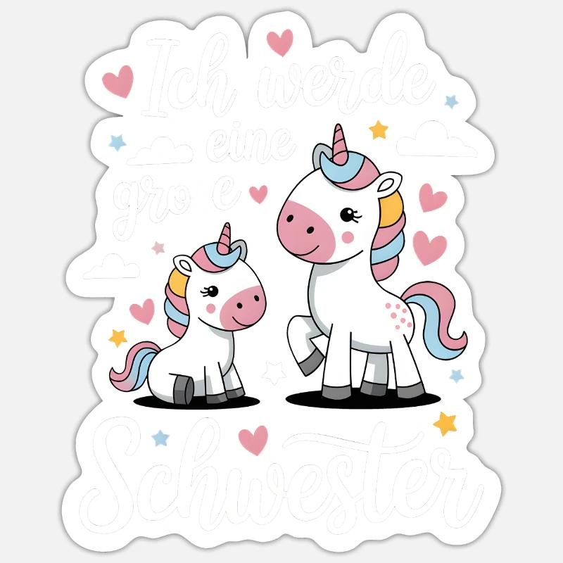 Ich werde eine große Schwester Einhorn - Sticker Größe S (10 x 10 cm) - Mattweiß