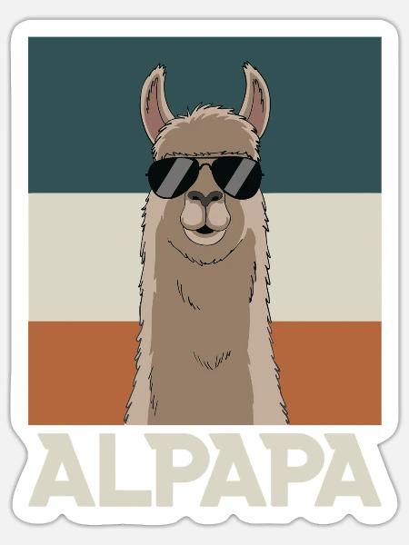 Papa Alpaka Dad Lustig Lama Vatertagsgeschenk - Sticker Größe S (10 x 10 cm) - Mattweiß