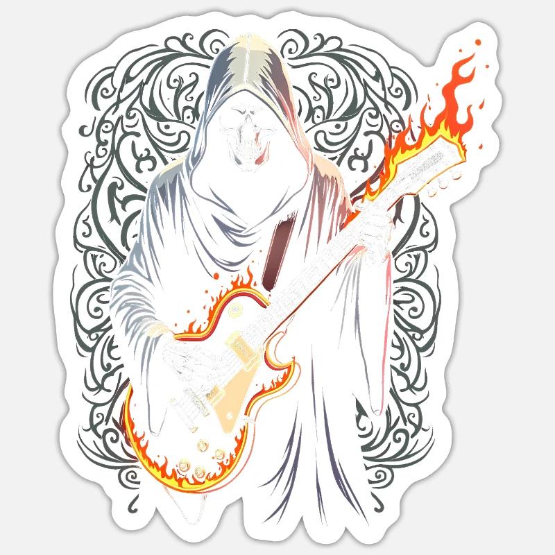 Sensenmann mit Gitarre - Rockstyle Sticker Größe S (10 x 10 cm)