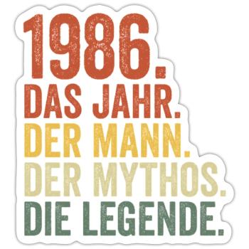 1986 Jahr Mann Mythos Legende Geburtstag - Sticker Größe S (10 x 10 cm) - Mattweiß - Vorne