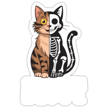 Le chat de Schrödinger mort et vif - Sticker taille S (10 x 10 cm) - blanc mat - Devant