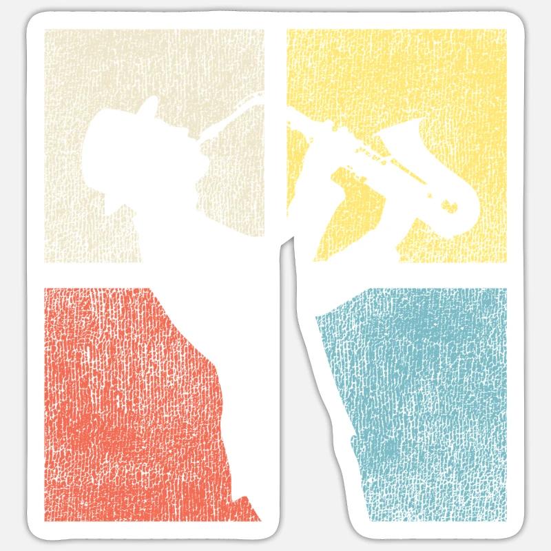 Saxophone Rétro Vintage - Sticker taille S (10 x 10 cm) - blanc mat