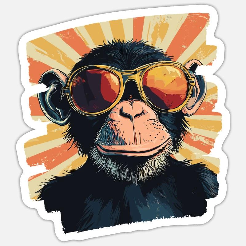 Singe Rétro Sticker taille S (10 x 10 cm)