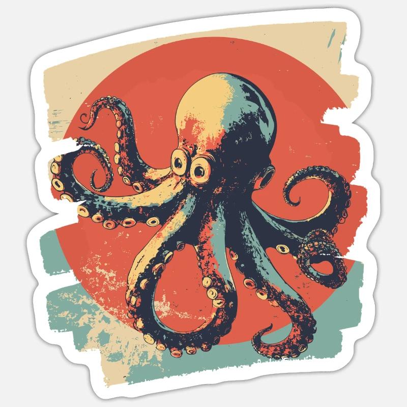 Kraken Oktopus Retro - Sticker Größe S (10 x 10 cm) - Mattweiß