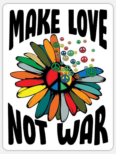 Faites l’amour pas la guerre Flower Power Hippie - Sticker taille S (10 x 10 cm) - blanc mat