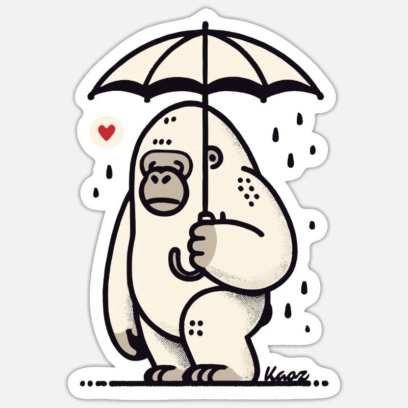 Sad gorilla with umbrella - Sticker size S (10 x 10 cm) - white matte