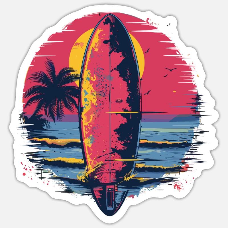 Surfboard Synthwave - Sticker size S (10 x 10 cm) - white matte