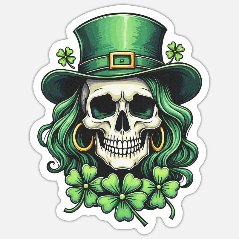 Trèfle Crâne Saint-Patrick femme - Sticker taille S (10 x 10 cm) - blanc mat