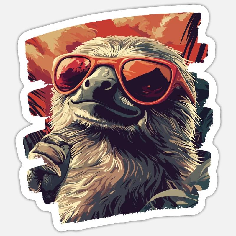 Faultier Retro - Sticker Größe S (10 x 10 cm) - Mattweiß