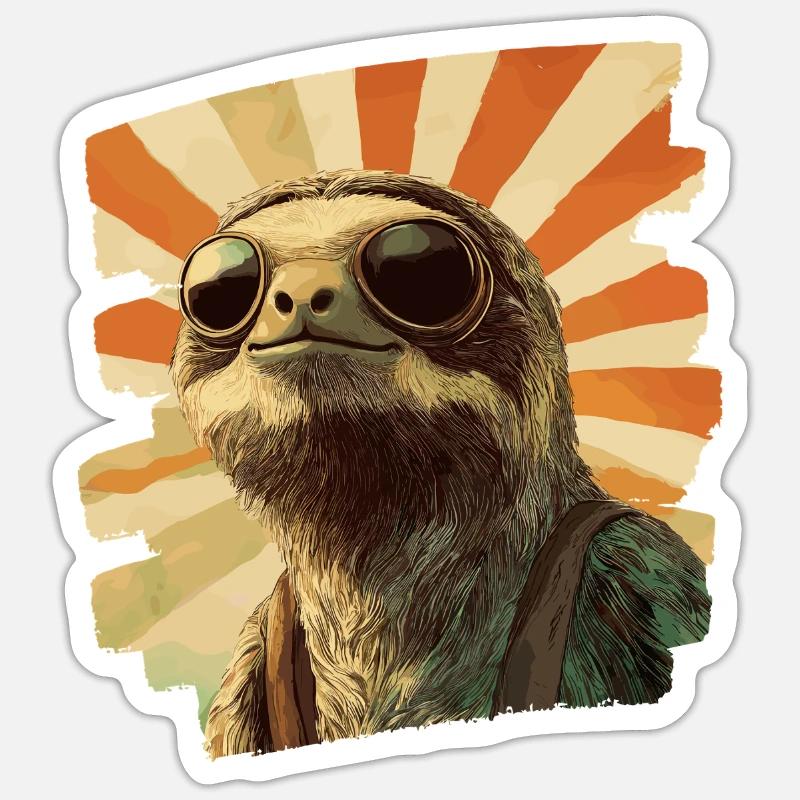 Sloth Retro - Sticker size S (10 x 10 cm) - white matte