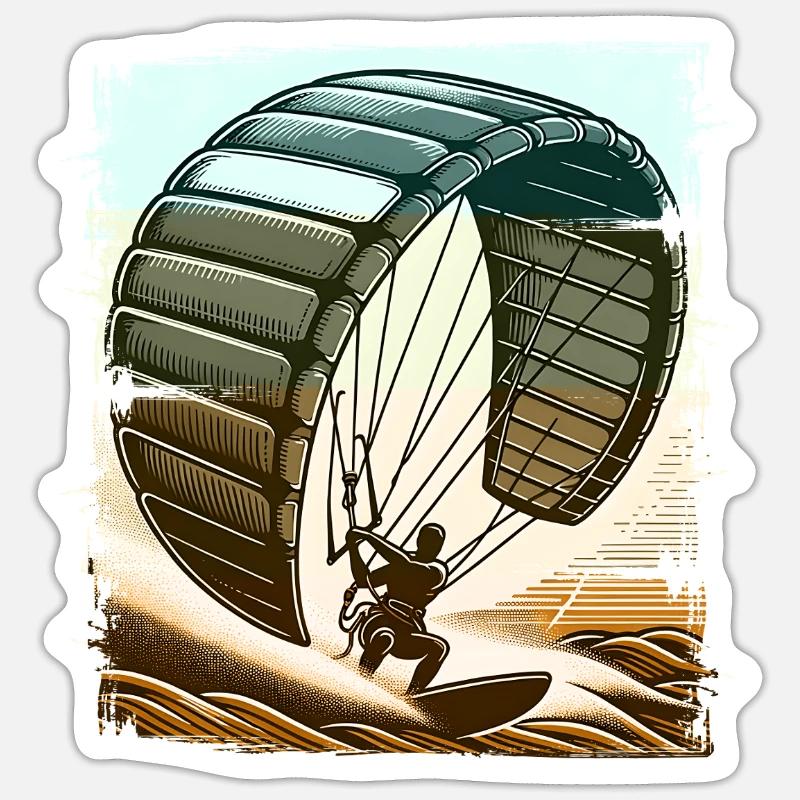 Kitesurf Kitesurfer Kiteboard - Sticker taille S (10 x 10 cm) - blanc mat