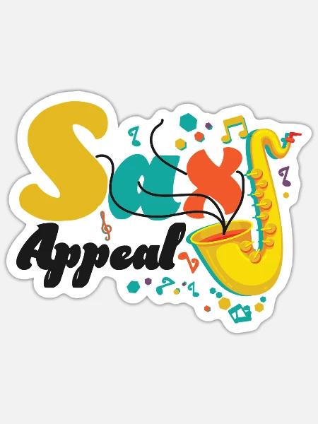 Saxophone Pun Sax Appeal - Sticker Größe S (10 x 10 cm) - Mattweiß