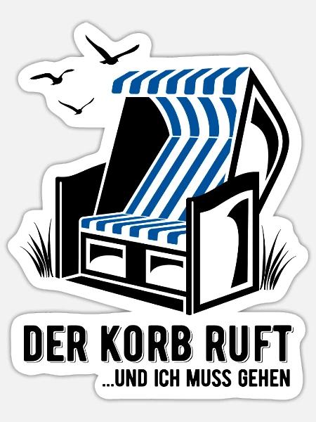 Der Korb ruft - Strandkorb - Meer - Urlaub - Sticker Größe S (10 x 10 cm) - Mattweiß