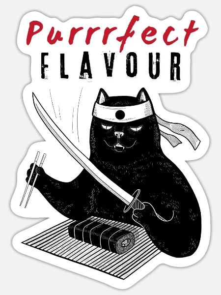 Purrrfect Flavour – Sushi Chef Cat - Sticker Größe S (10 x 10 cm) - Mattweiß