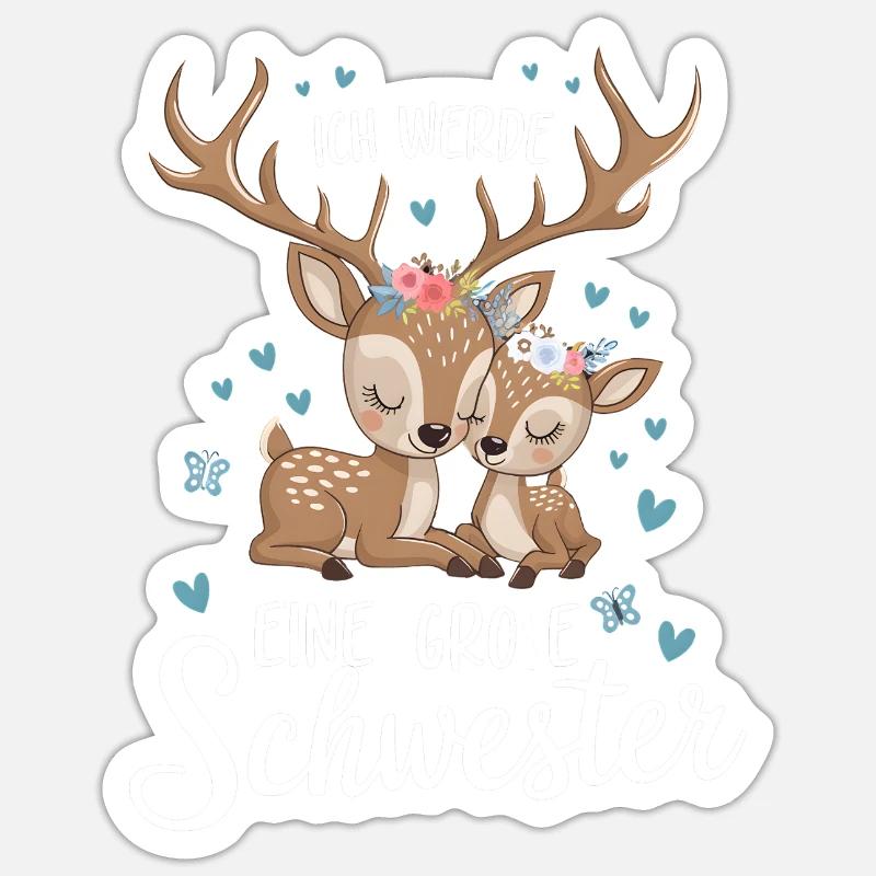 Ich werde eine große Schwester Reh Rehe - Sticker Größe S (10 x 10 cm) - Mattweiß