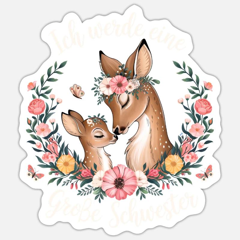 Ich werde eine große Schwester Reh Rehe - Sticker Größe S (10 x 10 cm) - Mattweiß