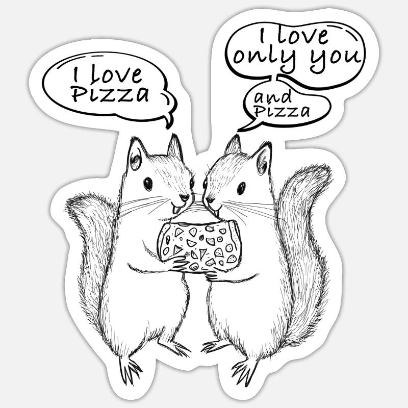 I love Pizza Eichhörnchen - Sticker Größe S (10 x 10 cm) - Mattweiß