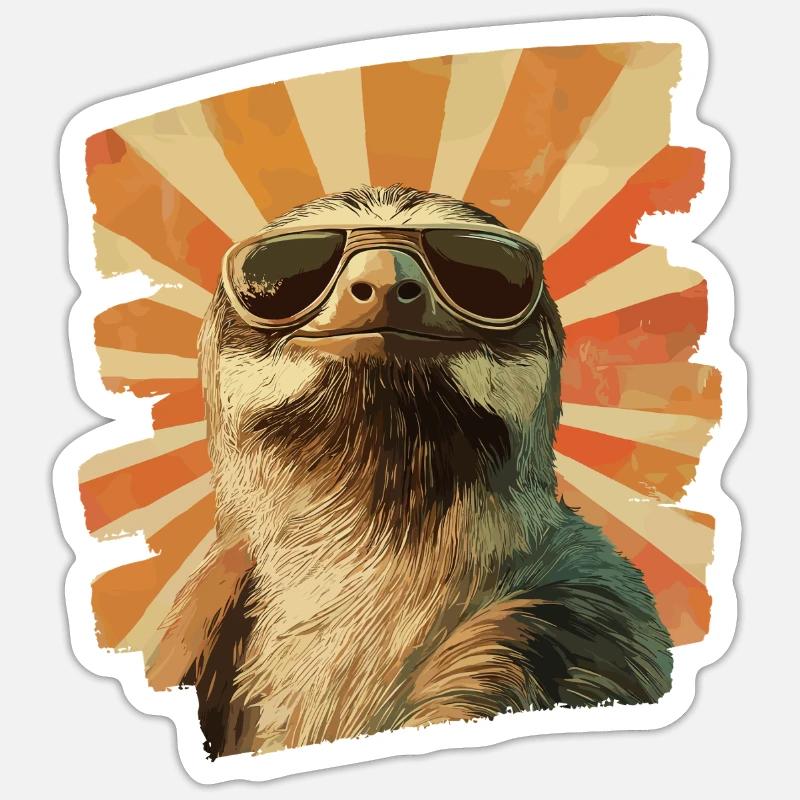 Sloth Retro - Sticker size S (10 x 10 cm) - white matte