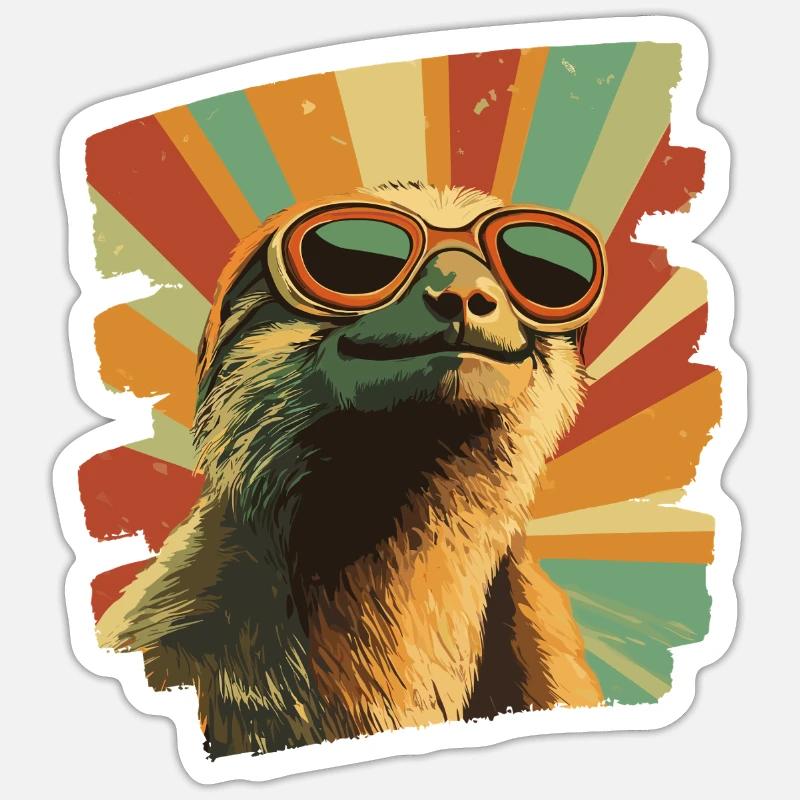 Sloth Retro - Sticker size S (10 x 10 cm) - white matte