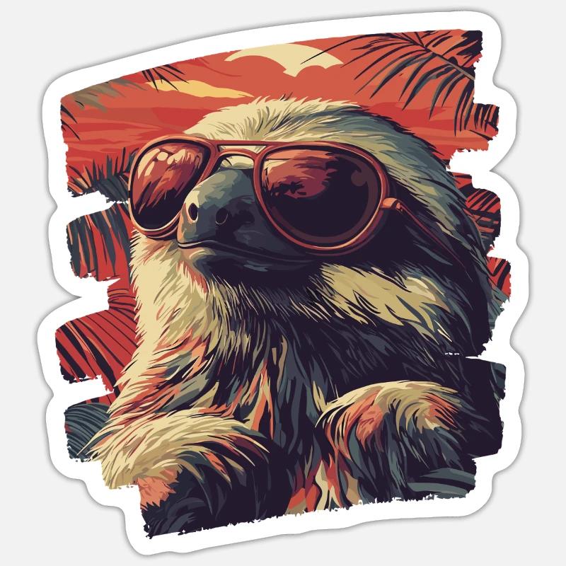 Sloth Retro - Sticker size S (10 x 10 cm) - white matte