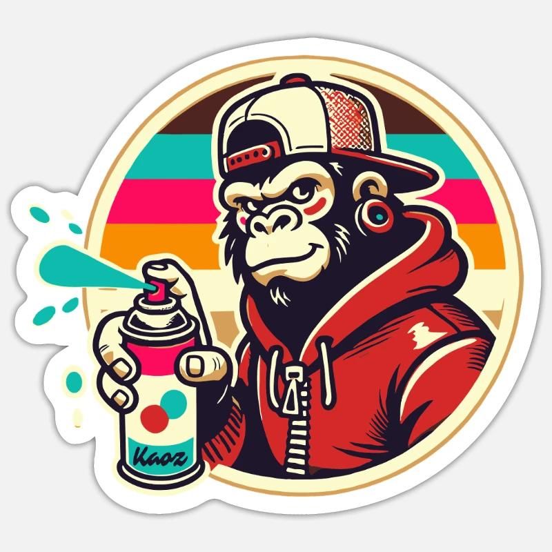 Graffiti Gorilla mit Spraydose Sticker Größe S (10 x 10 cm)