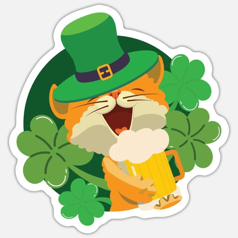 Chat Chaton de la Saint-Patrick Sticker taille S (10 x 10 cm)
