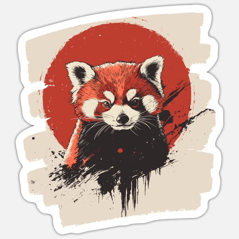 Panda roux rétro - Sticker taille S (10 x 10 cm) - blanc mat
