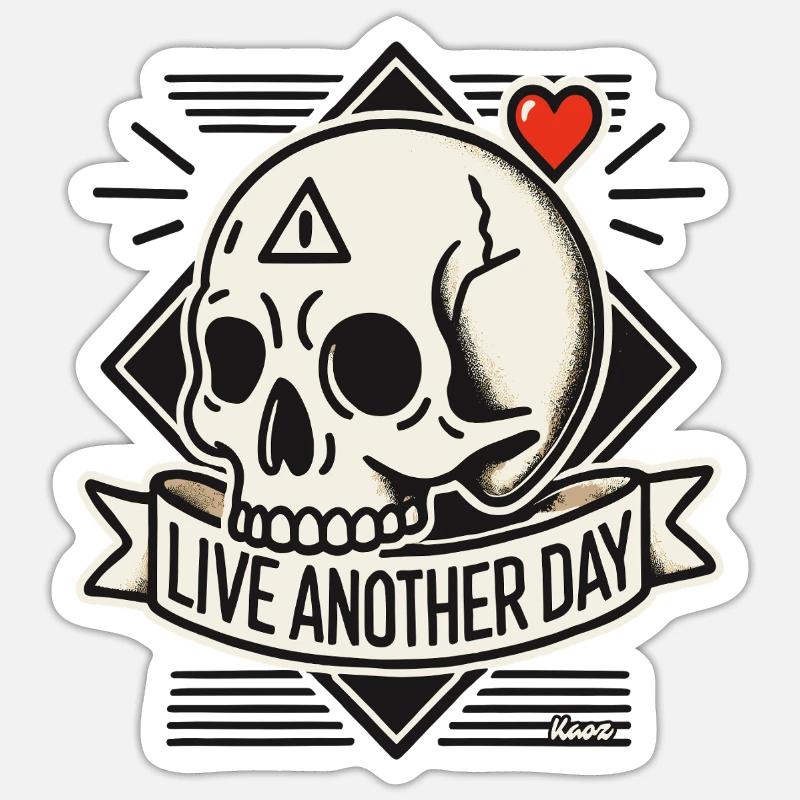 Totenkopf mit Herz: Lebe einen weiteren Tag Sticker Größe S (10 x 10 cm)