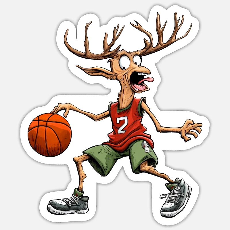 Basketballer Hirsch - Sticker Größe S (10 x 10 cm) - Mattweiß