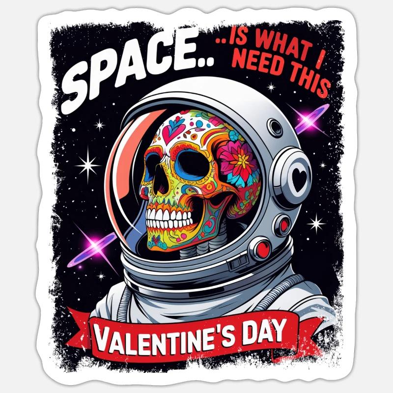 L’espace est ce dont j’ai besoin ce crâne de la Saint-Valentin Sticker taille S (10 x 10 cm)