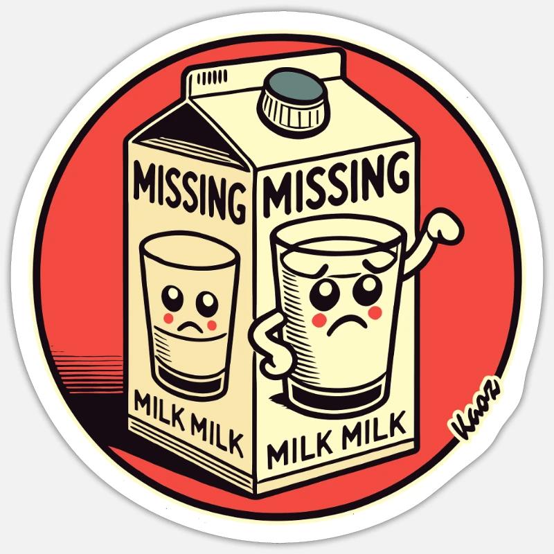 Funny Cartoon Design: Missing Milk - Sticker size S (10 x 10 cm) - white matte