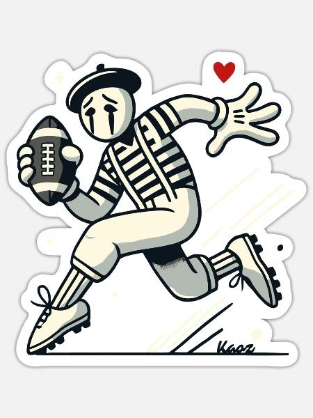 Französischer Pantomime spielt American Football - Sticker Größe S (10 x 10 cm) - Mattweiß
