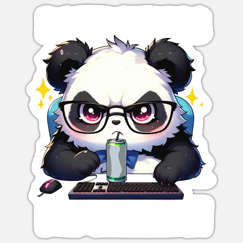 Bin am Zocken Gaming Panda grumpy Lustig - Sticker Größe S (10 x 10 cm) - Mattweiß