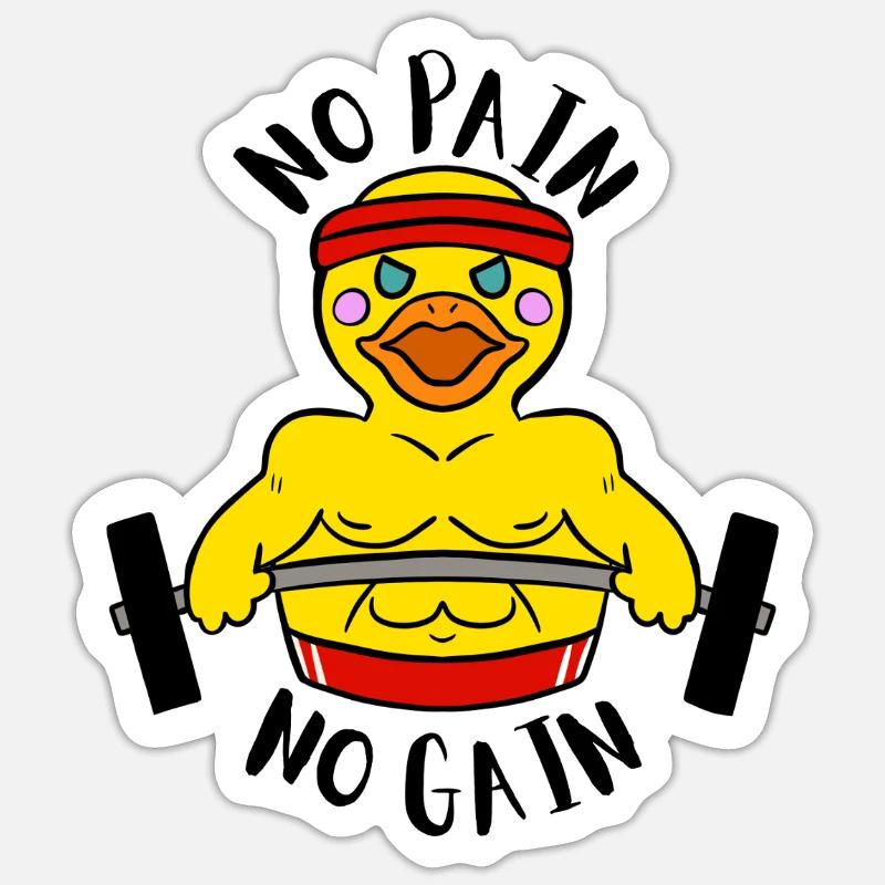 Pas de douleur, pas de gain Ducky Body Builder Sticker taille S (10 x 10 cm)