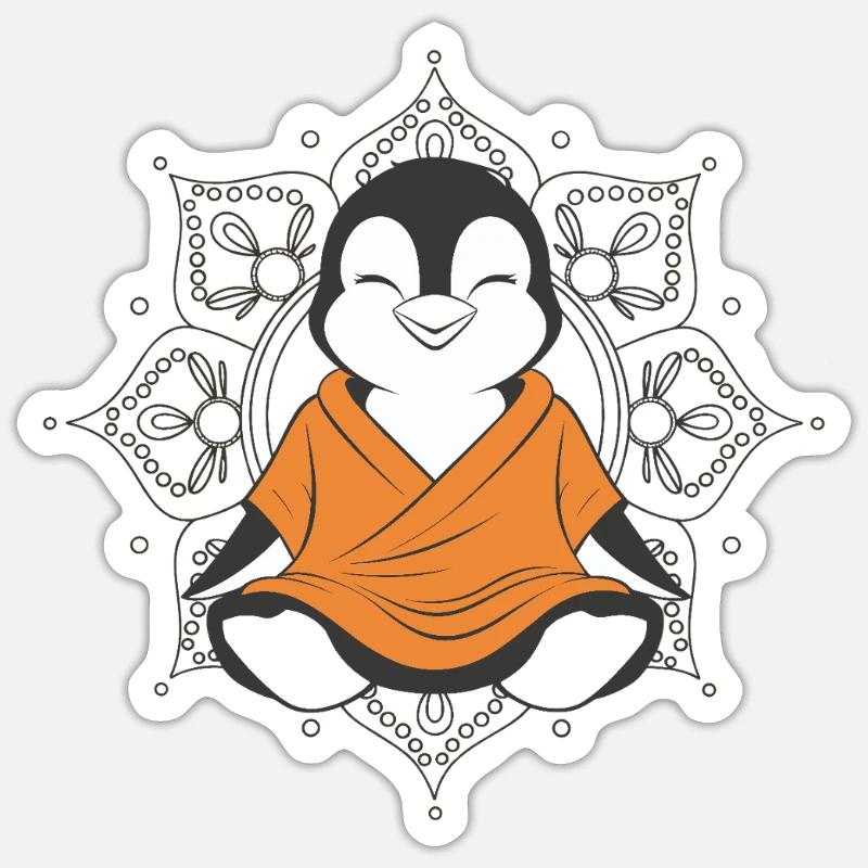 Meditating penguin with mandala background - Sticker size S (10 x 10 cm) - white matte